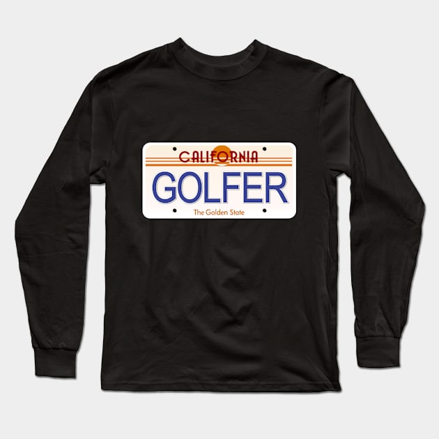 Golfer California State License Plate Long Sleeve T-Shirt by Mel's Designs